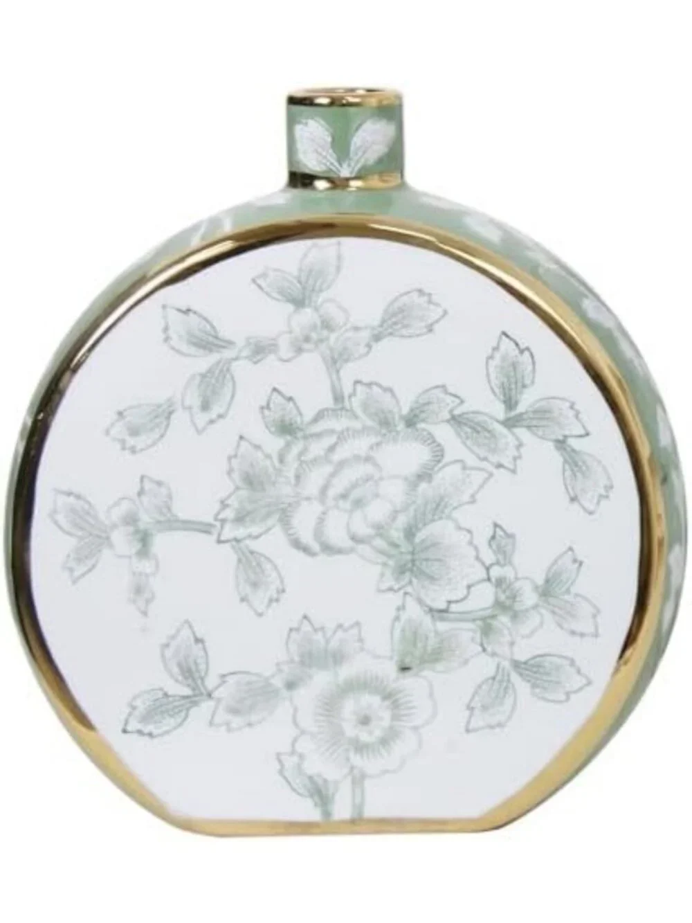 Chic Dual-Sided Floral Ceramic Vase with Gold Trim - Hand-Painted Home Decor